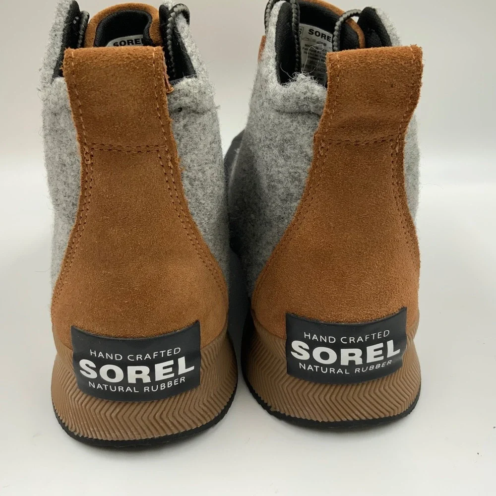 Sorel Out N About III Classic Waterproof Duck Boots Grey Tan Suede Felt Womens
